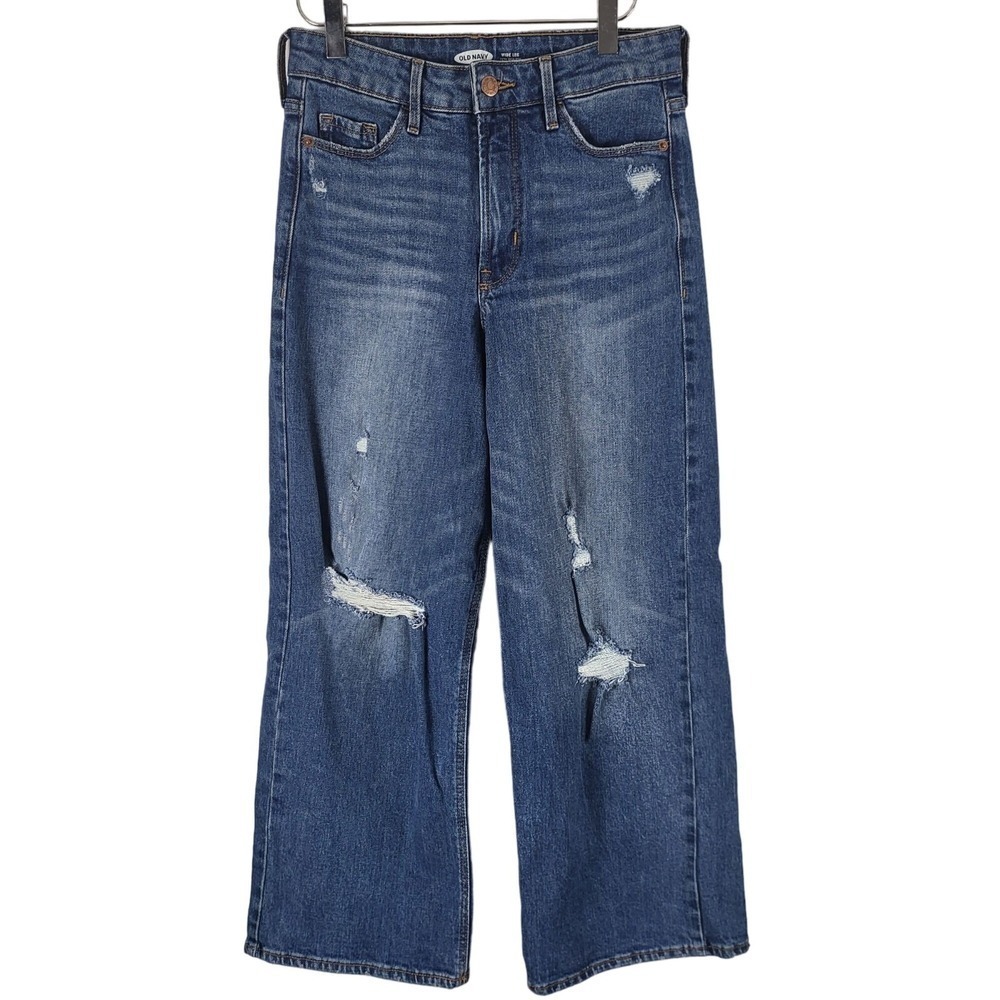 Old Navy Extra High Rise Wide Leg Jeans 2 Womens Distressed Medium Wash Bottoms